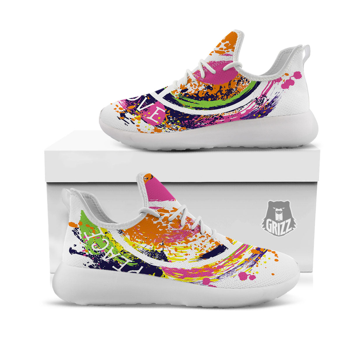 Sign Peace Rasta Print White Athletic Shoes-grizzshop