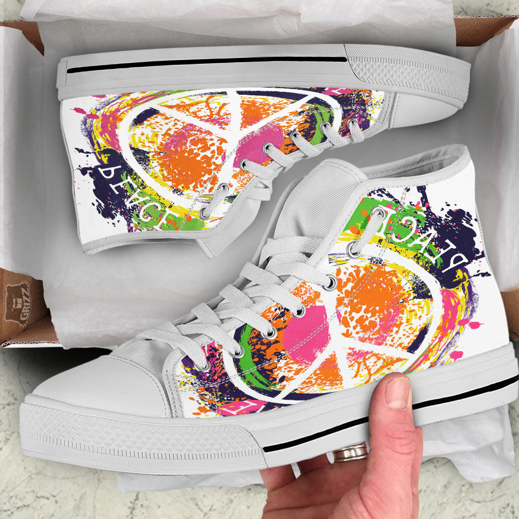 Sign Peace Rasta Print White High Top Shoes-grizzshop