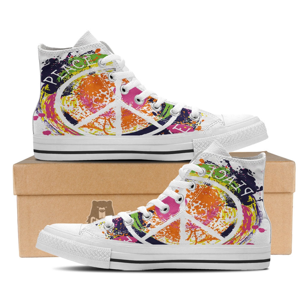 Sign Peace Rasta Print White High Top Shoes-grizzshop