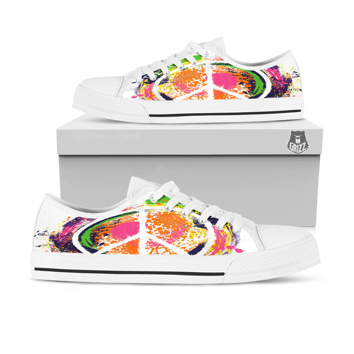 Sign Peace Rasta Print White Low Top Shoes-grizzshop