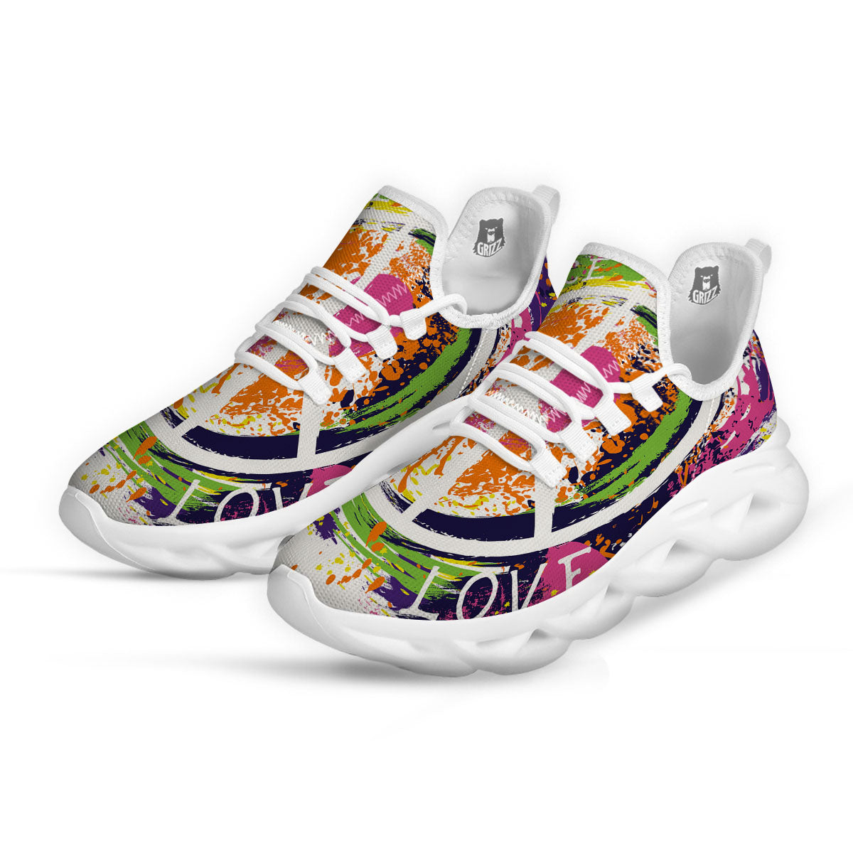 Sign Peace Rasta Print White Running Shoes-grizzshop