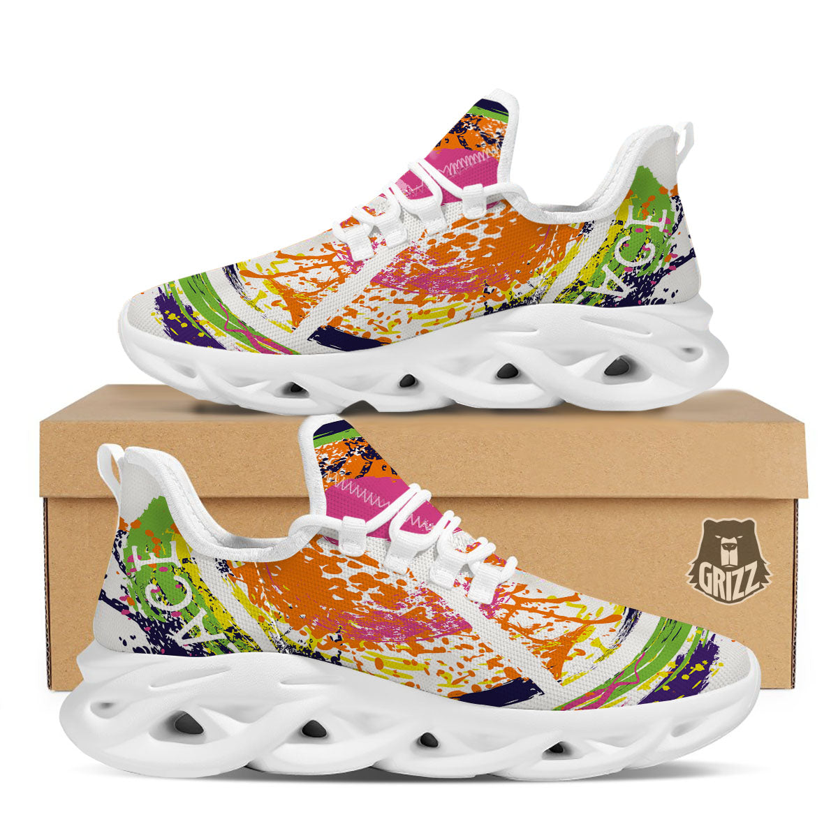 Sign Peace Rasta Print White Running Shoes-grizzshop