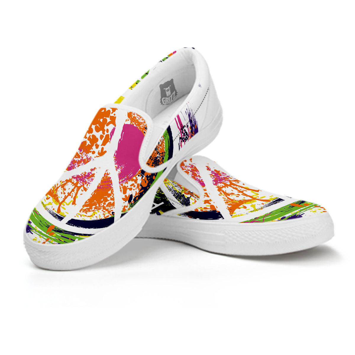 Sign Peace Rasta Print White Slip On Shoes-grizzshop