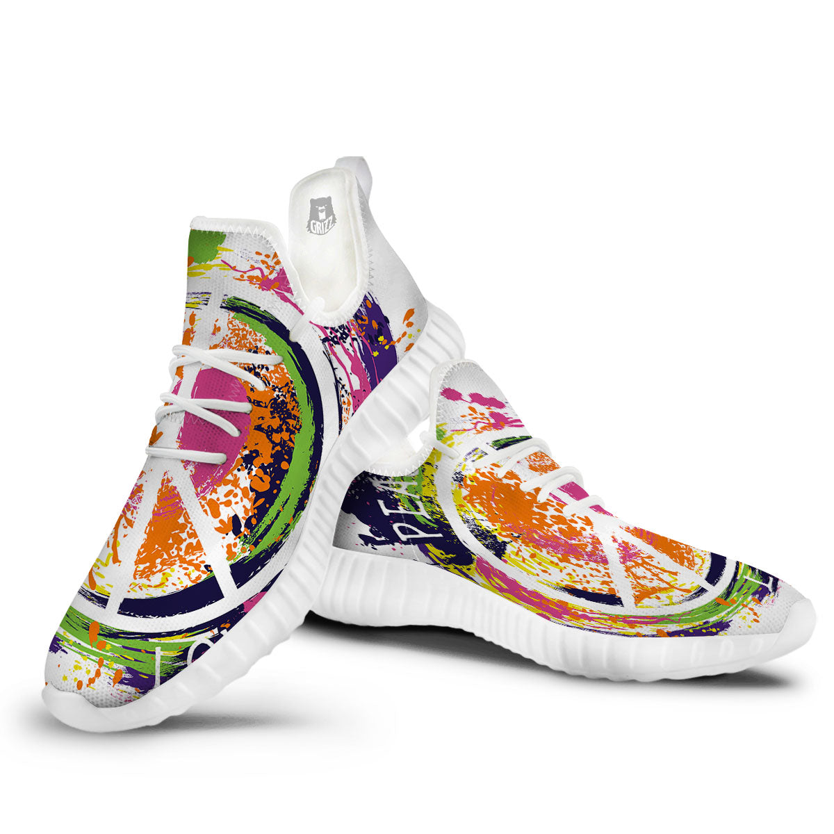 Sign Peace Rasta Print White Walking Shoes-grizzshop