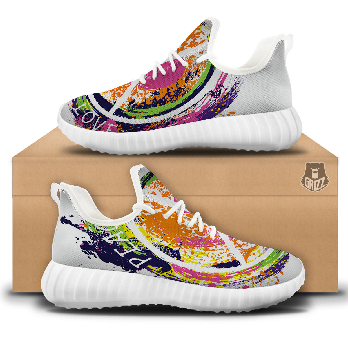 Sign Peace Rasta Print White Walking Shoes-grizzshop