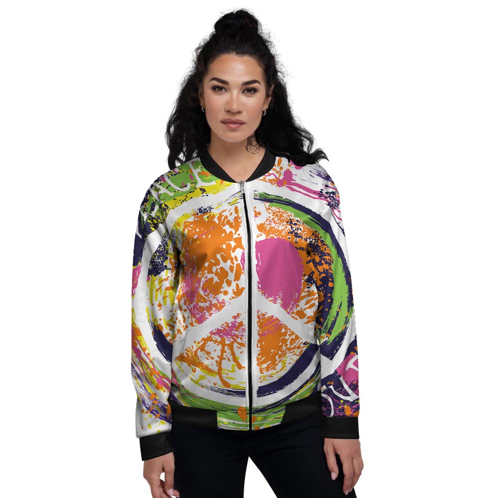 Sign Peace Rasta Print Women's Bomber Jacket-grizzshop