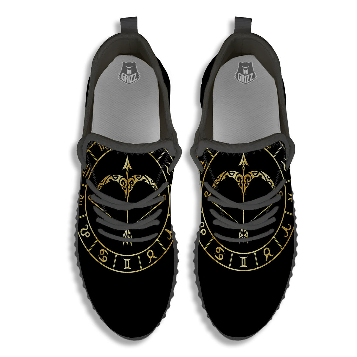 Sign Sagittarius Gold Print Black Walking Shoes-grizzshop