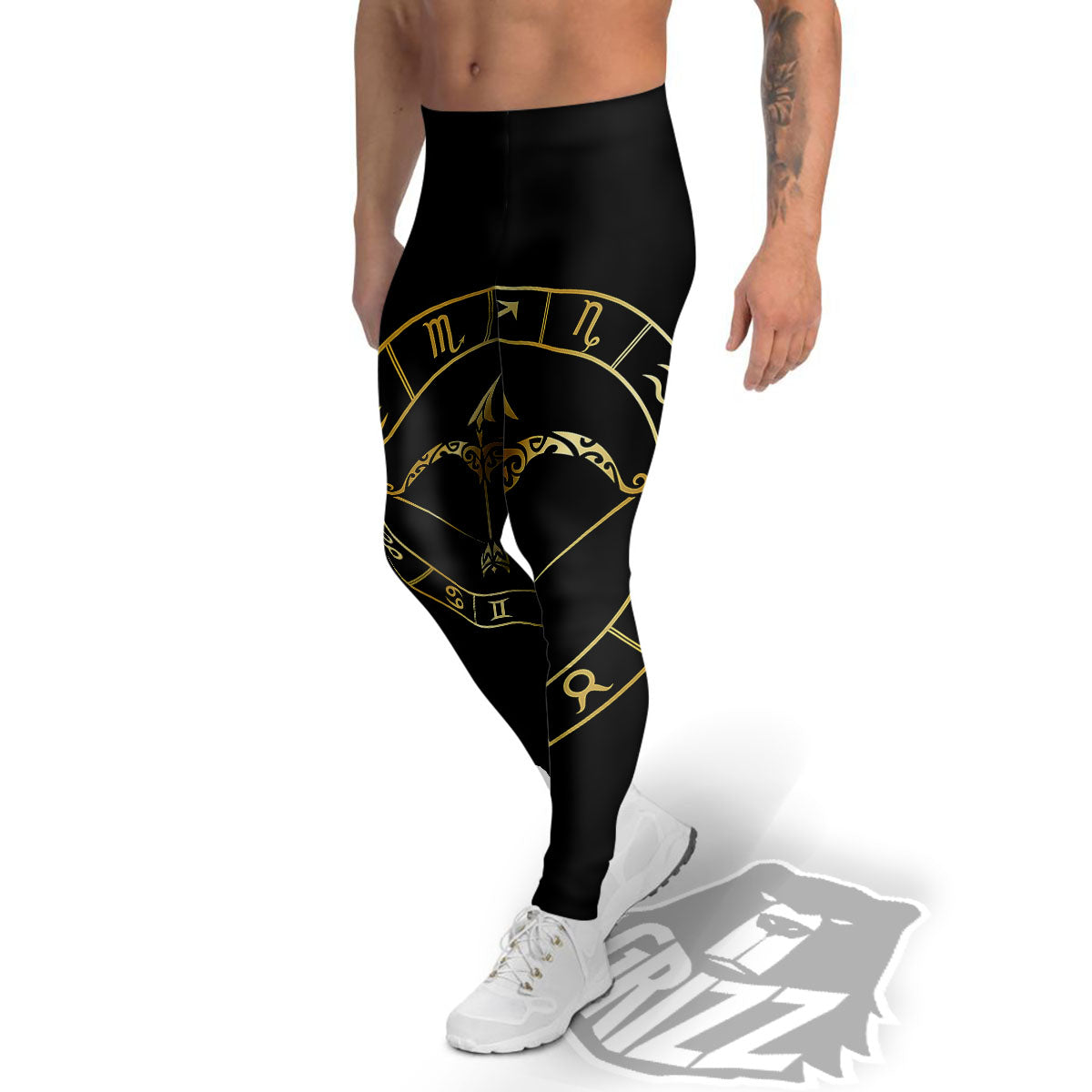 Sign Sagittarius Gold Print Men's Leggings-grizzshop