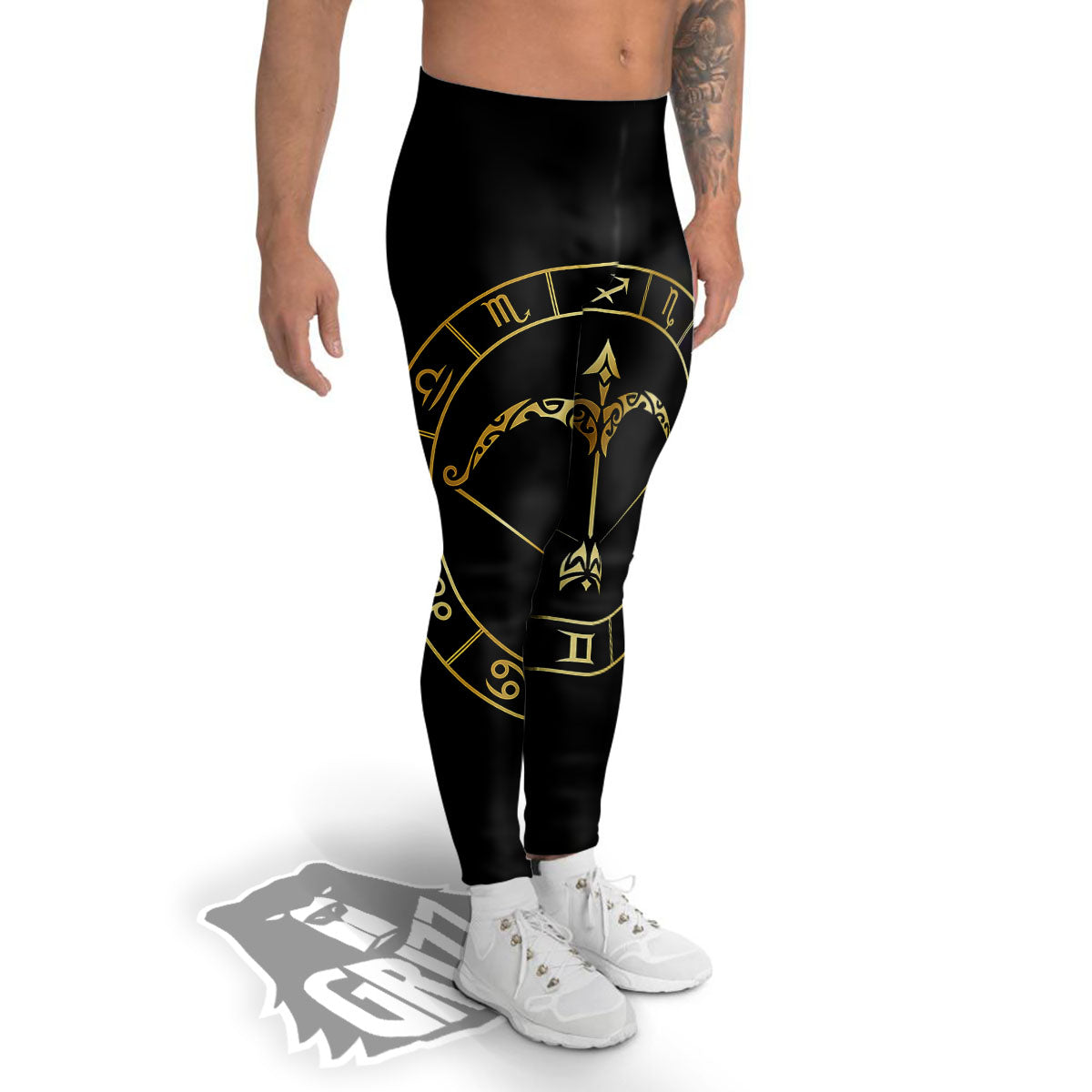 Sign Sagittarius Gold Print Men's Leggings-grizzshop