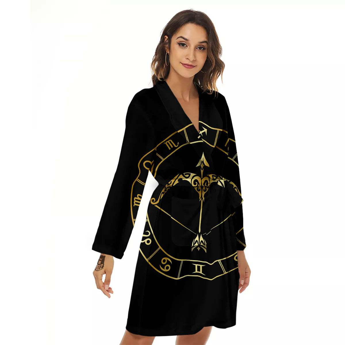 Sign Sagittarius Gold Print Women's Robe-grizzshop