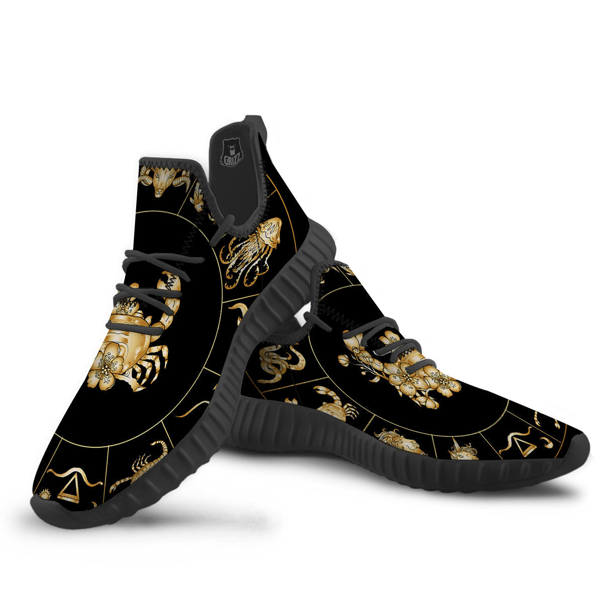 Signs Astrological And Cancer Print Black Walking Shoes-grizzshop