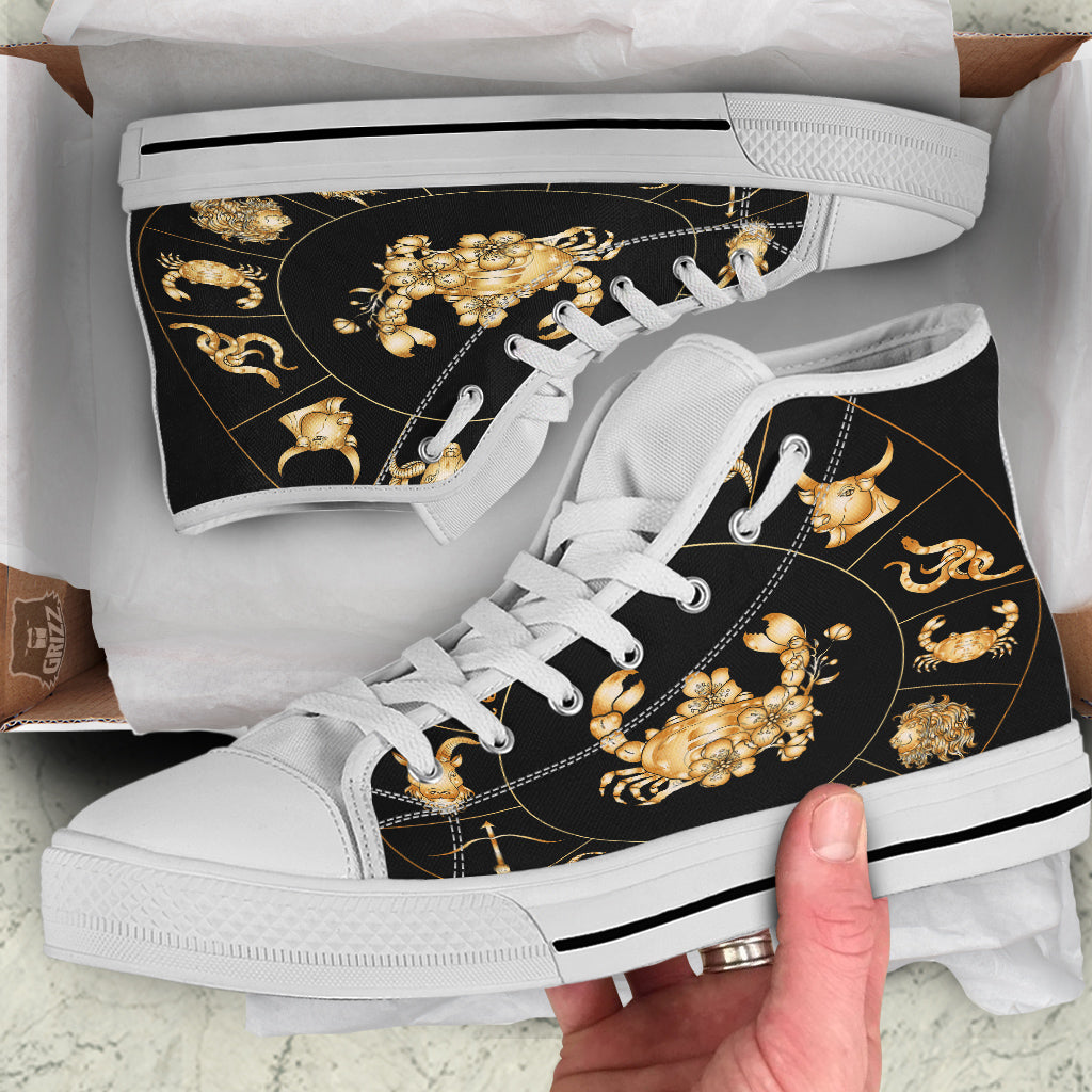 Signs Astrological And Cancer Print White High Top Shoes-grizzshop