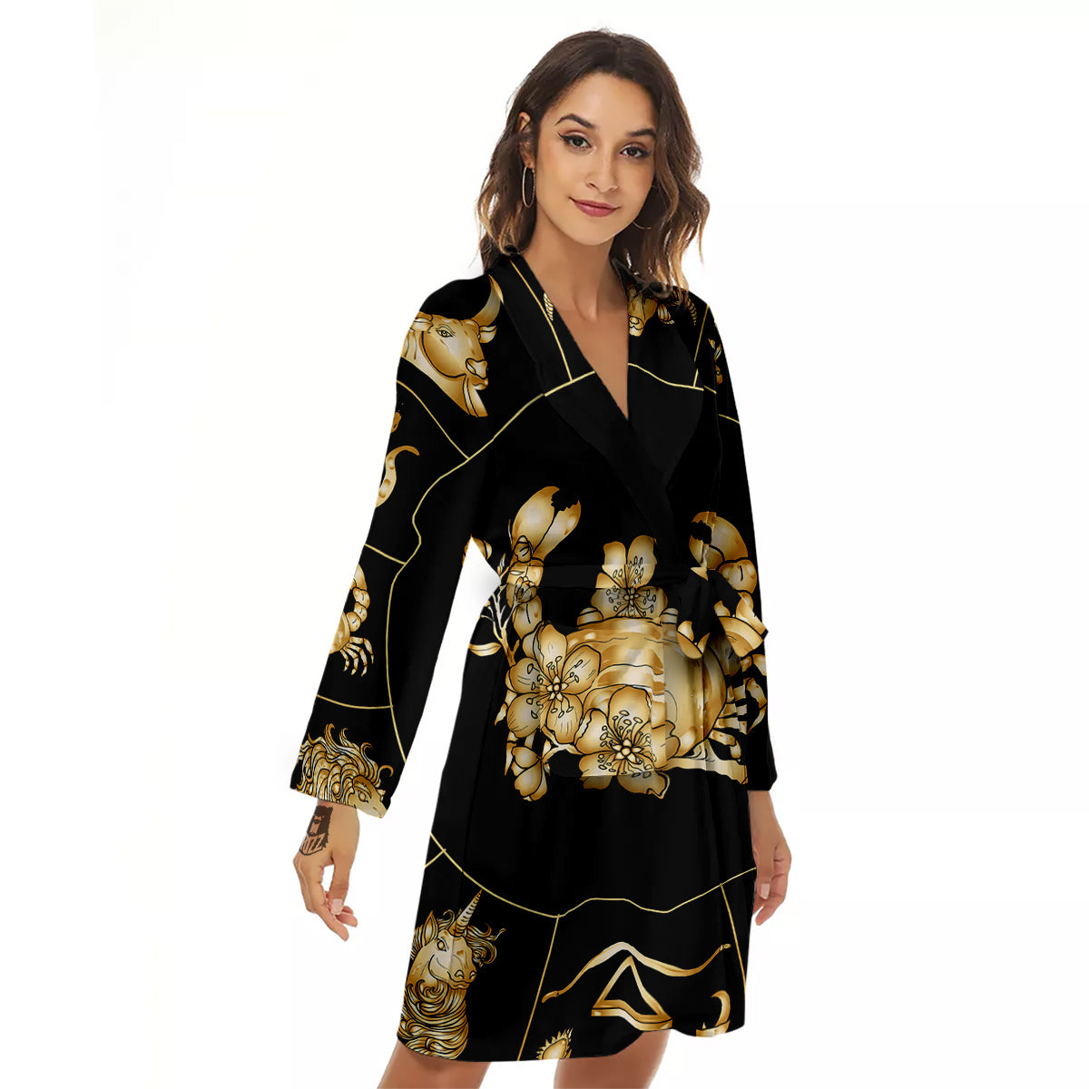 Signs Astrological And Cancer Print Women's Robe-grizzshop
