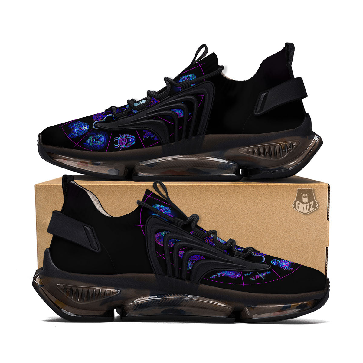 Signs Astrological And Gemini Print Black Gym Shoes-grizzshop