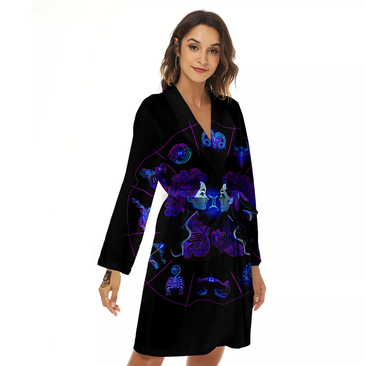 Signs Astrological And Gemini Print Women's Robe-grizzshop