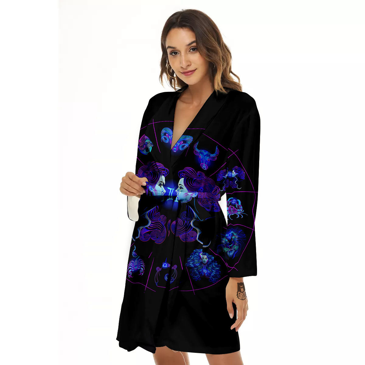 Signs Astrological And Gemini Print Women's Robe-grizzshop