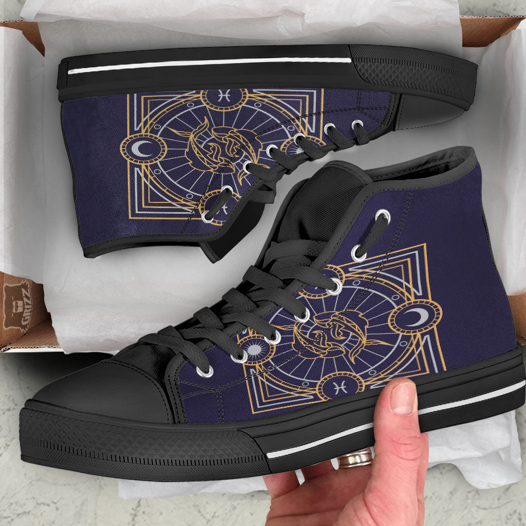 Signs Astrological And Pisces Print Black High Top Shoes-grizzshop