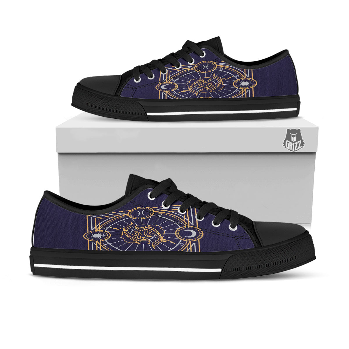 Signs Astrological And Pisces Print Black Low Top Shoes-grizzshop