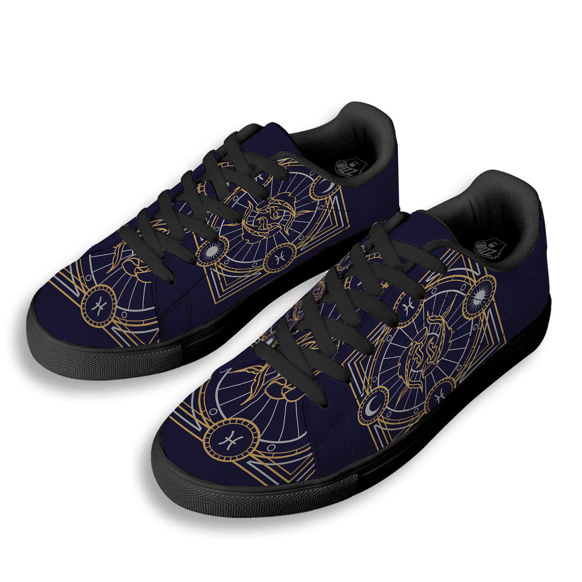 Signs Astrological And Pisces Print Black Low Top Sneakers-grizzshop