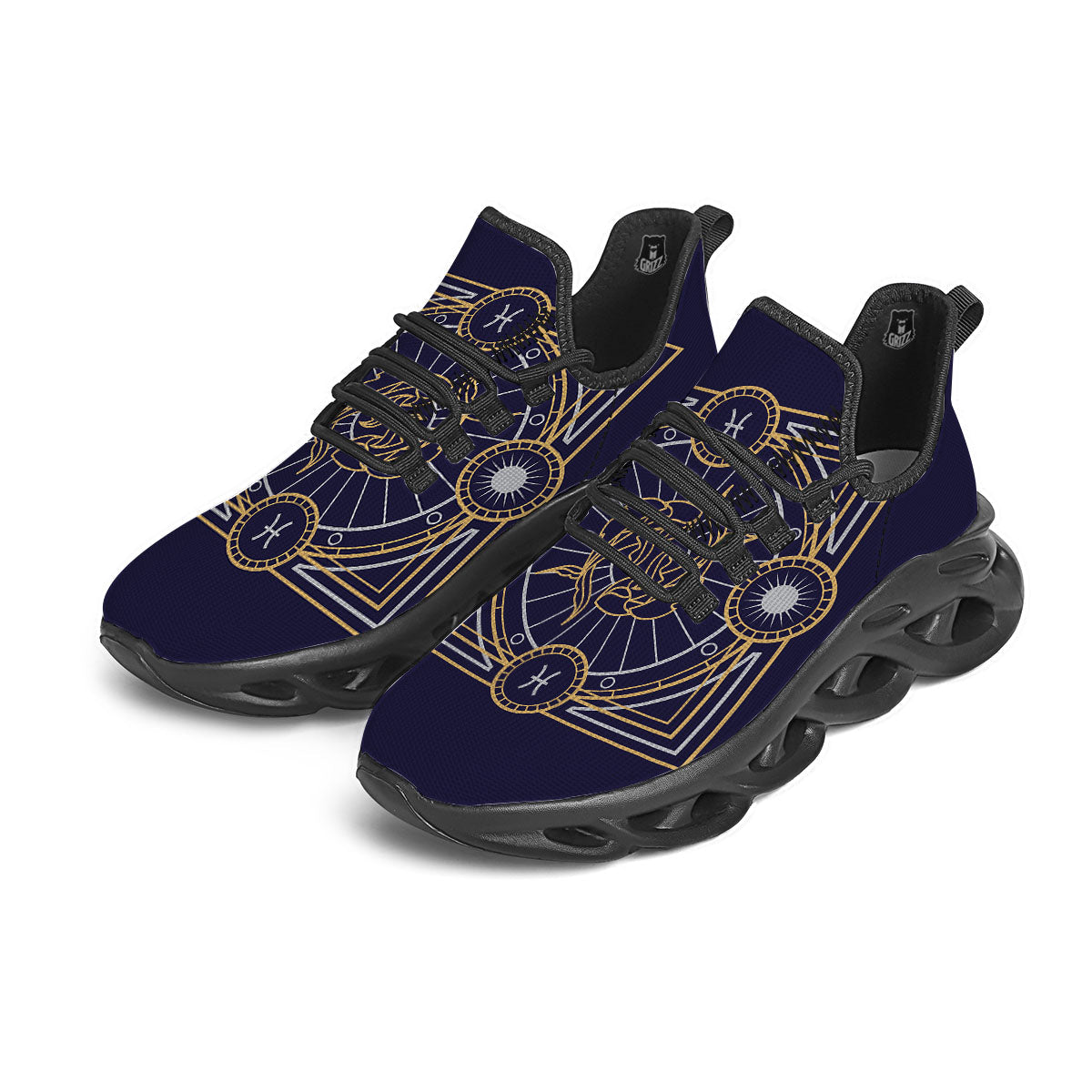 Signs Astrological And Pisces Print Black Running Shoes-grizzshop