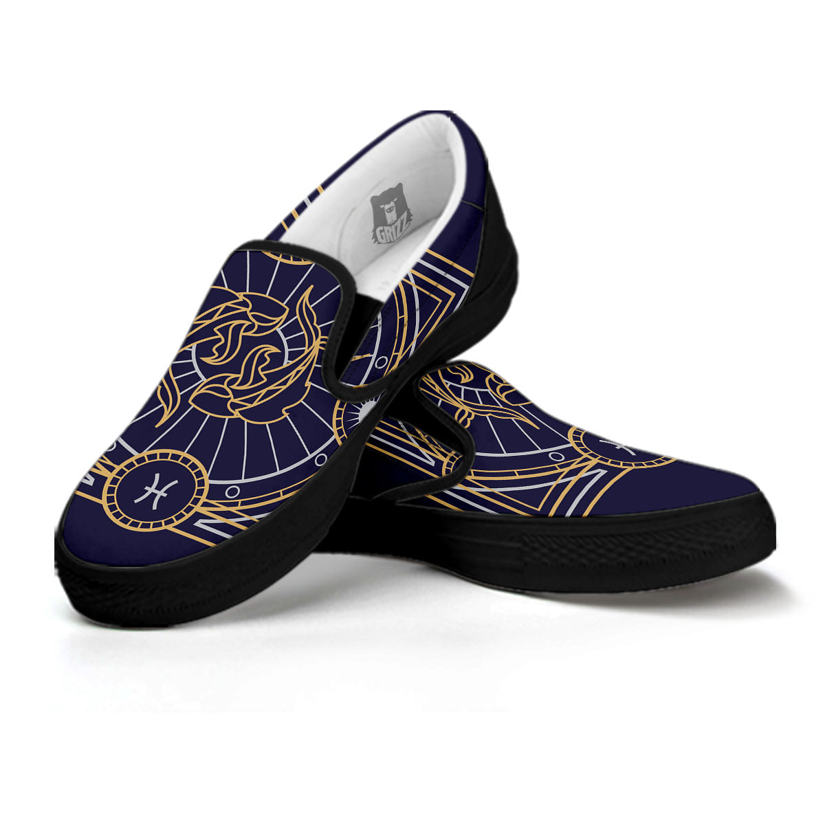 Signs Astrological And Pisces Print Black Slip On Shoes-grizzshop