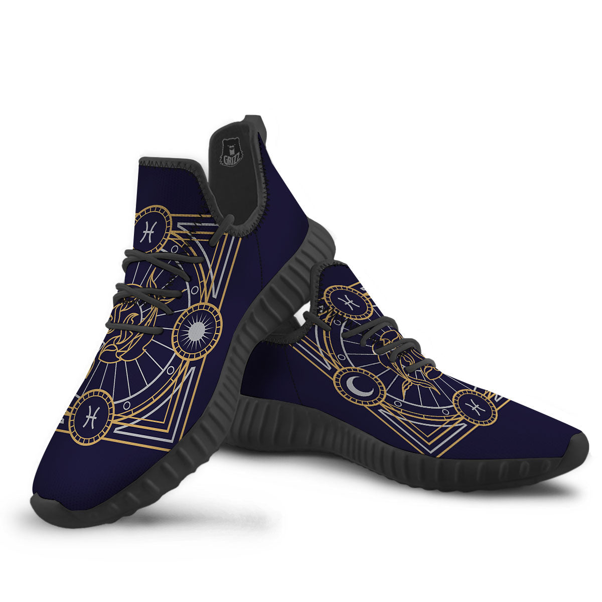 Signs Astrological And Pisces Print Black Walking Shoes-grizzshop