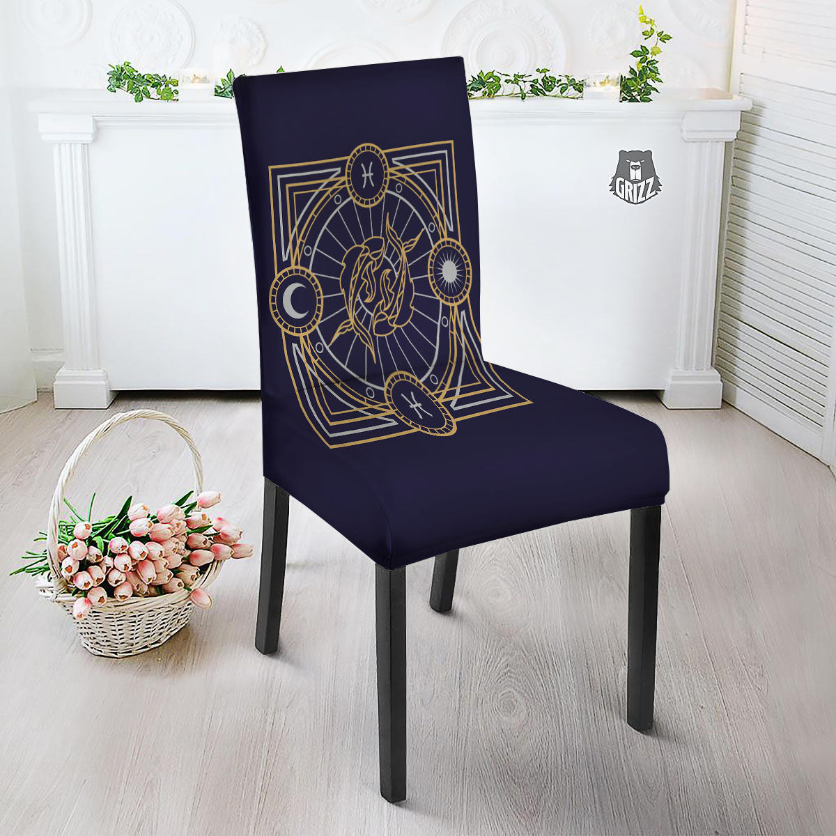 Signs Astrological And Pisces Print Dining Chair Slipcover-grizzshop