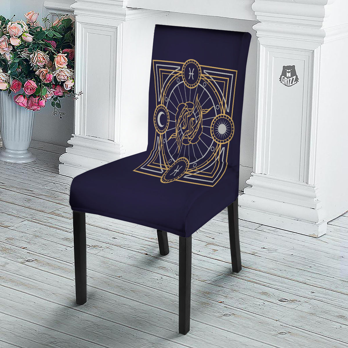 Signs Astrological And Pisces Print Dining Chair Slipcover-grizzshop