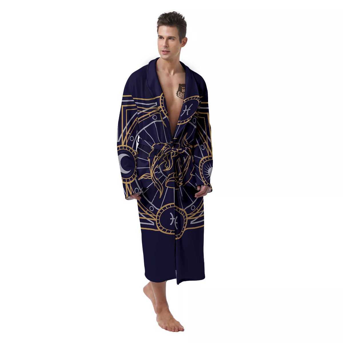 Signs Astrological And Pisces Print Men's Robe-grizzshop