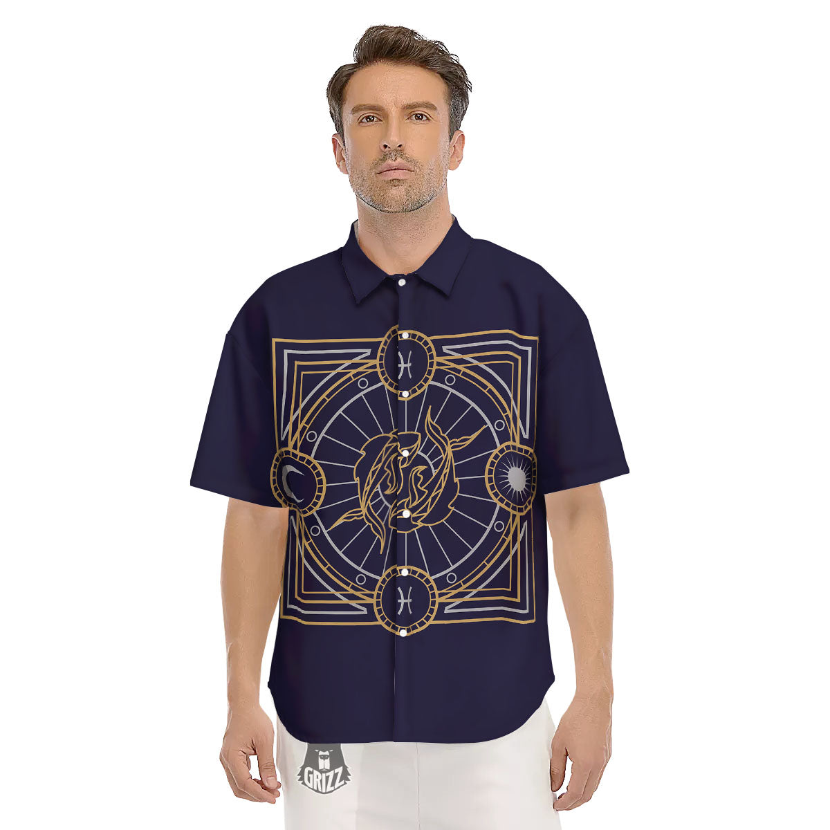 Signs Astrological And Pisces Print Men's Short Sleeve Shirts-grizzshop