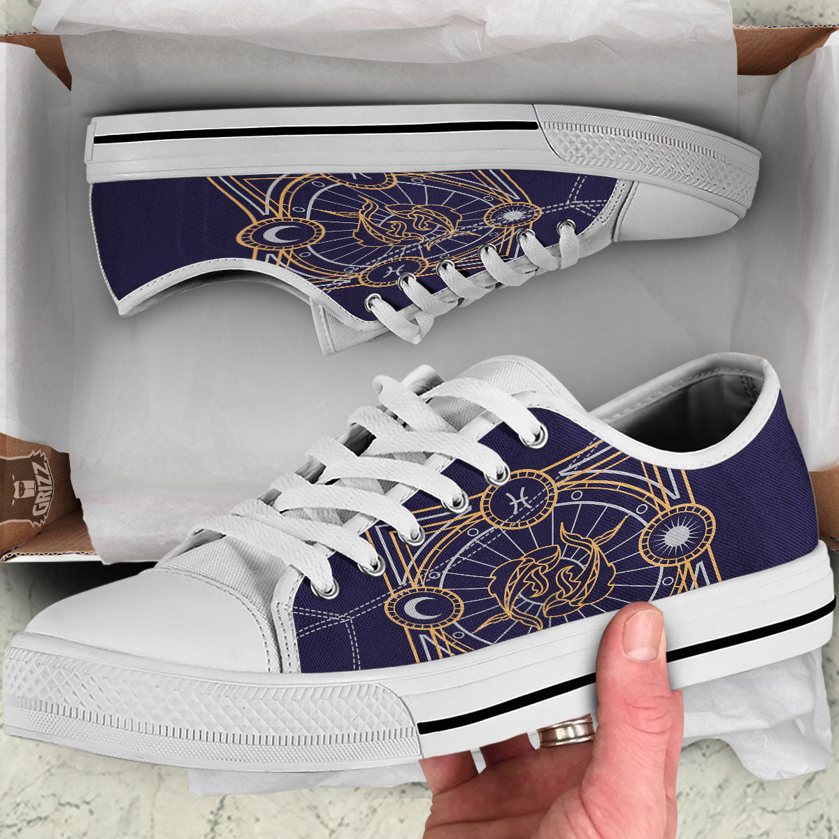 Signs Astrological And Pisces Print White Low Top Shoes-grizzshop