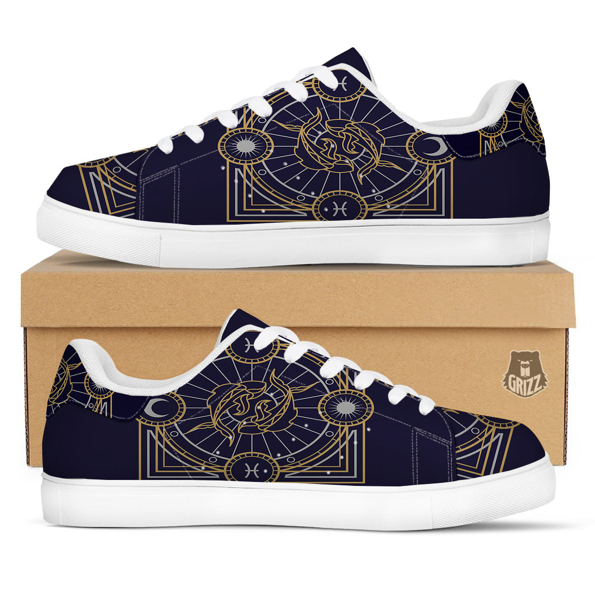 Signs Astrological And Pisces Print White Low Top Sneakers-grizzshop