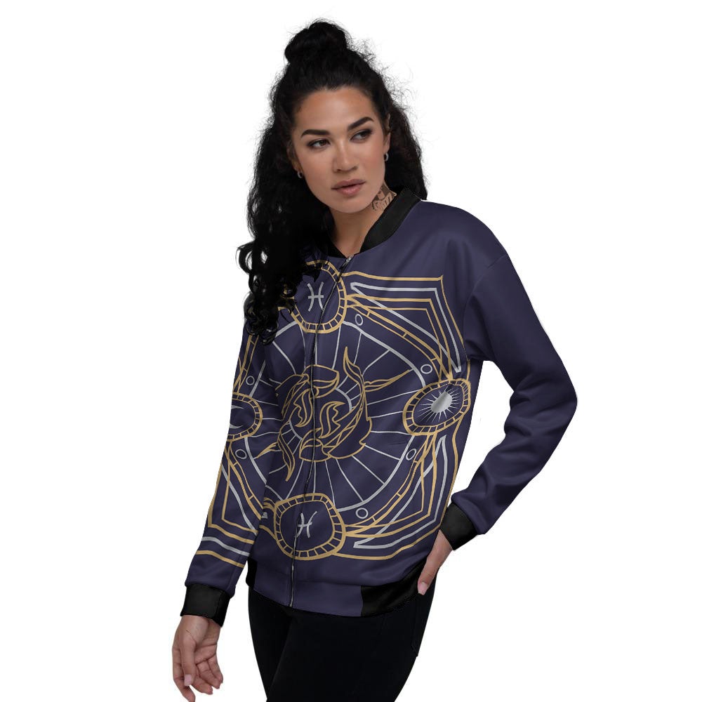 Signs Astrological And Pisces Print Women's Bomber Jacket-grizzshop