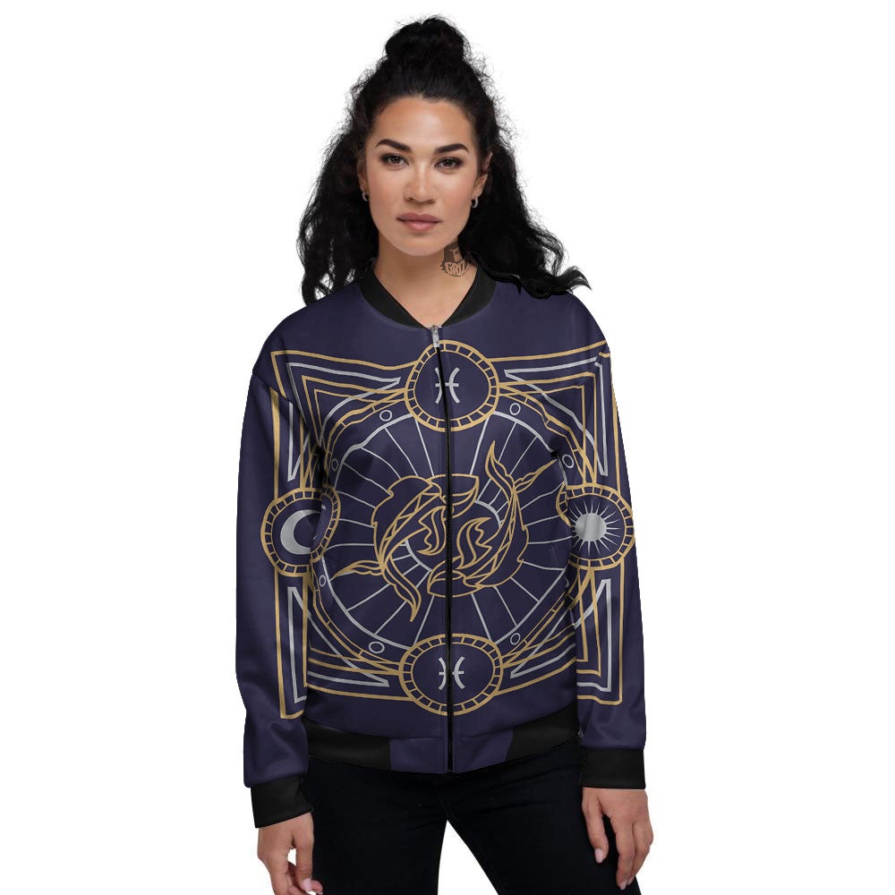 Signs Astrological And Pisces Print Women's Bomber Jacket-grizzshop