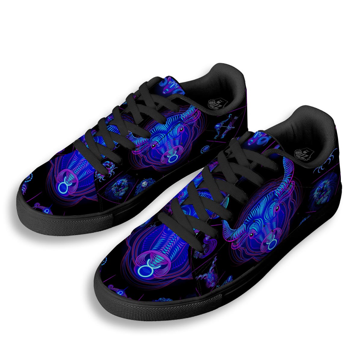 Signs Astrological And Taurus Print Black Low Top Sneakers-grizzshop