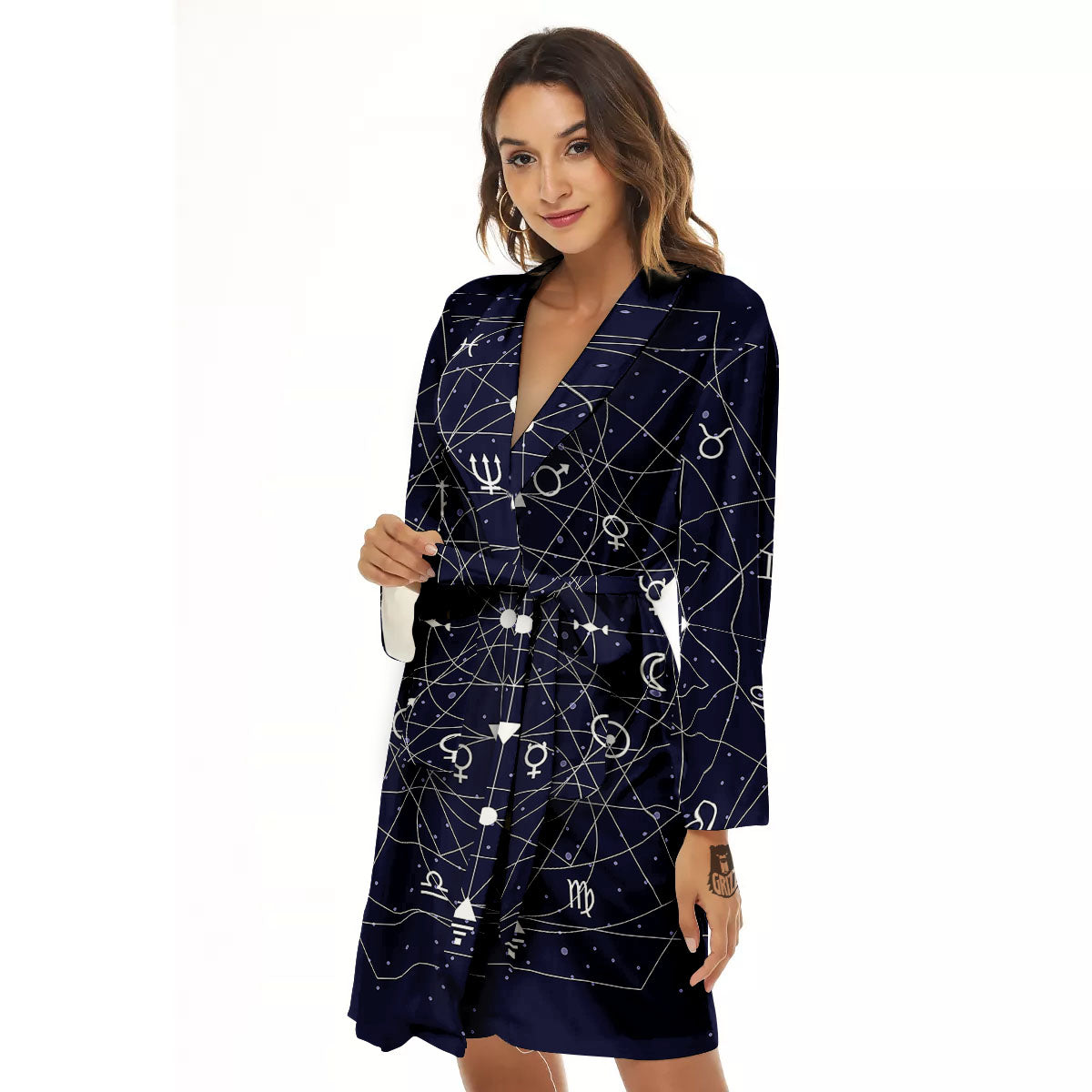 Signs Geometric Zodiac Print Women's Robe-grizzshop