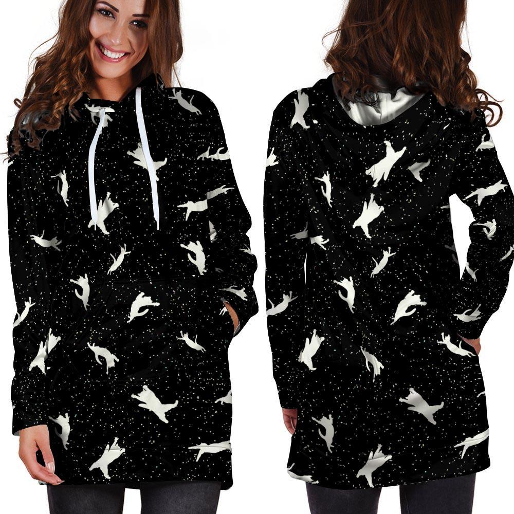 Silhouette Cat Print Hoodie Dress-grizzshop