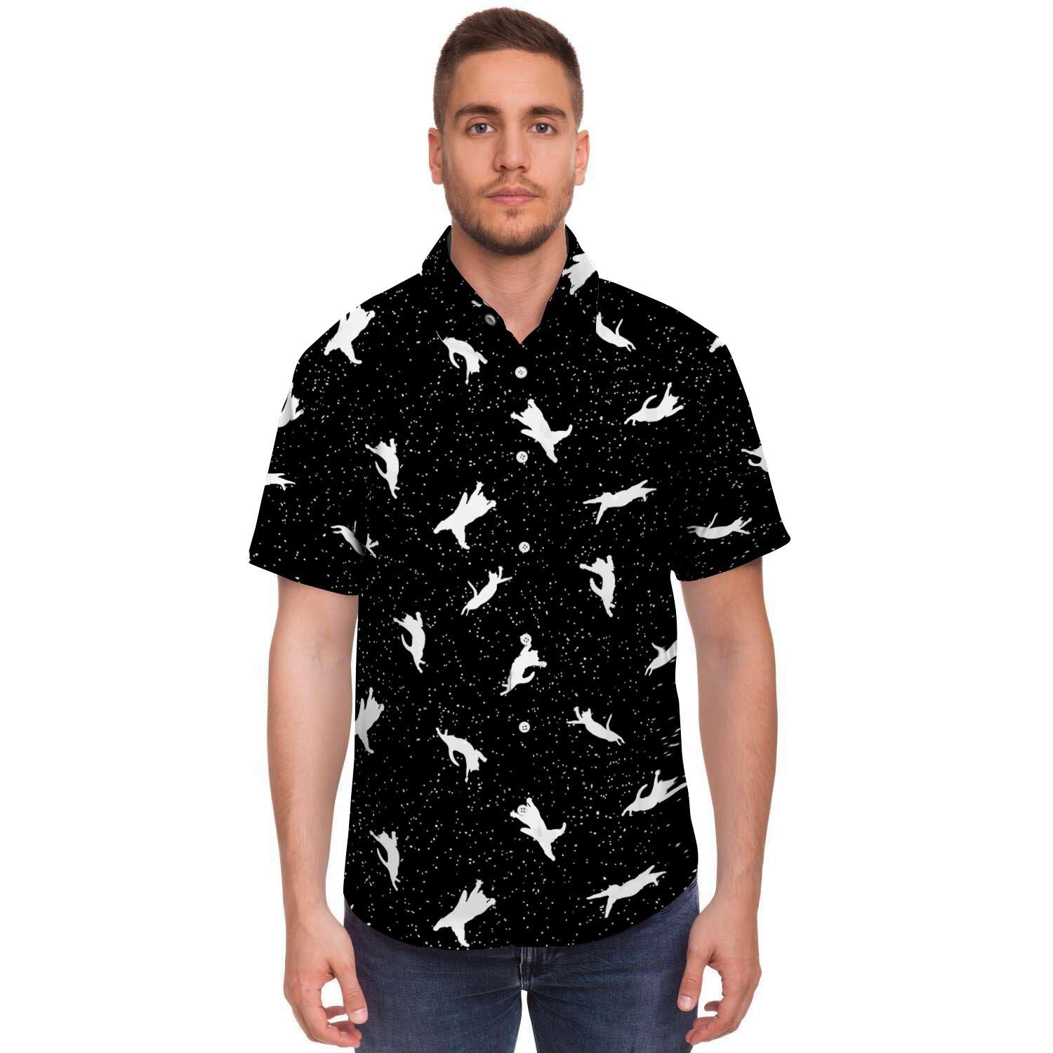 Silhouette Cat Print Men's Short Sleeve Shirt-grizzshop