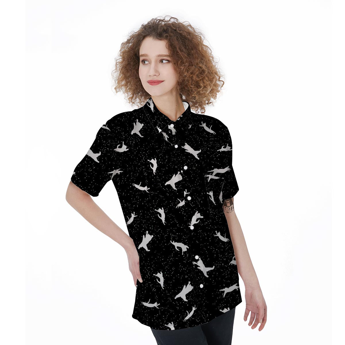 Silhouette Cat Print Women's Short Sleeve Shirts-grizzshop
