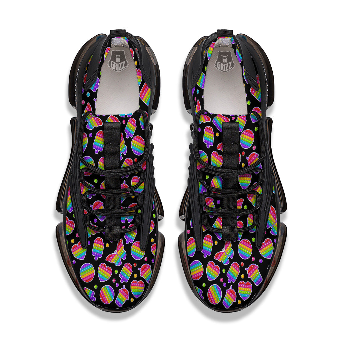 Silicone Bubbles Pop it Colorful Print Pattern Black Gym Shoes-grizzshop