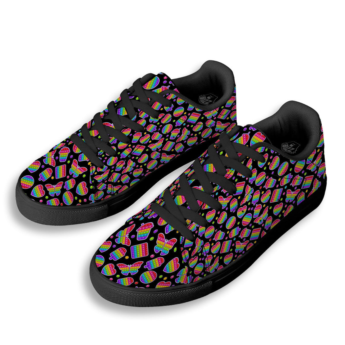 Silicone Bubbles Pop it Colorful Print Pattern Black Low Top Sneakers-grizzshop