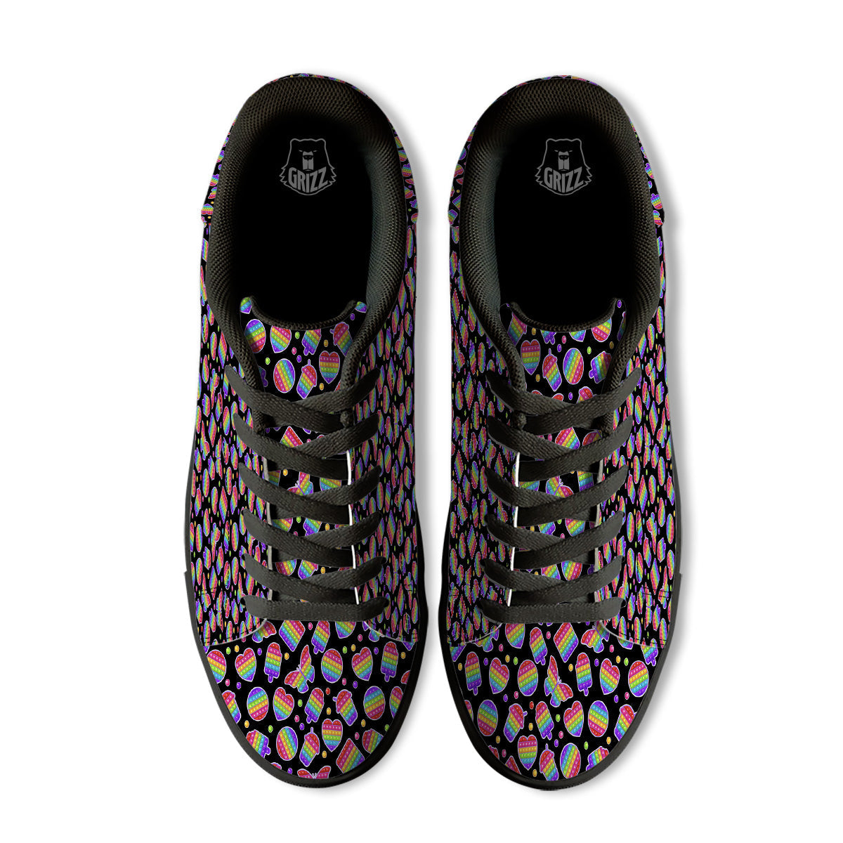 Silicone Bubbles Pop it Colorful Print Pattern Black Low Top Sneakers-grizzshop