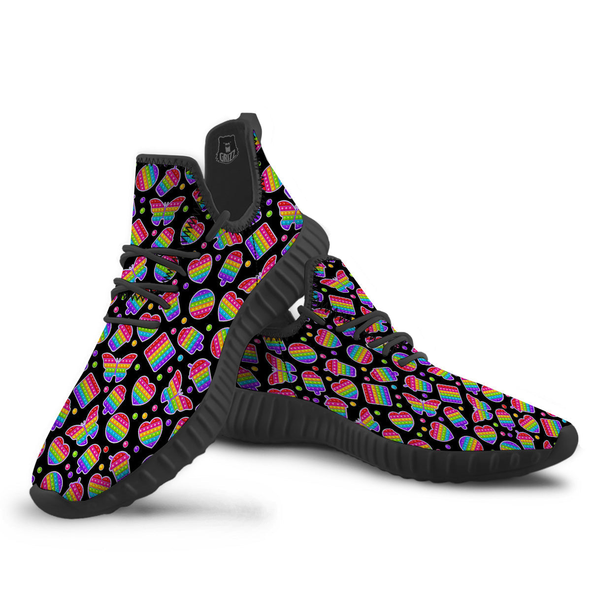 Silicone Bubbles Pop it Colorful Print Pattern Black Walking Shoes-grizzshop