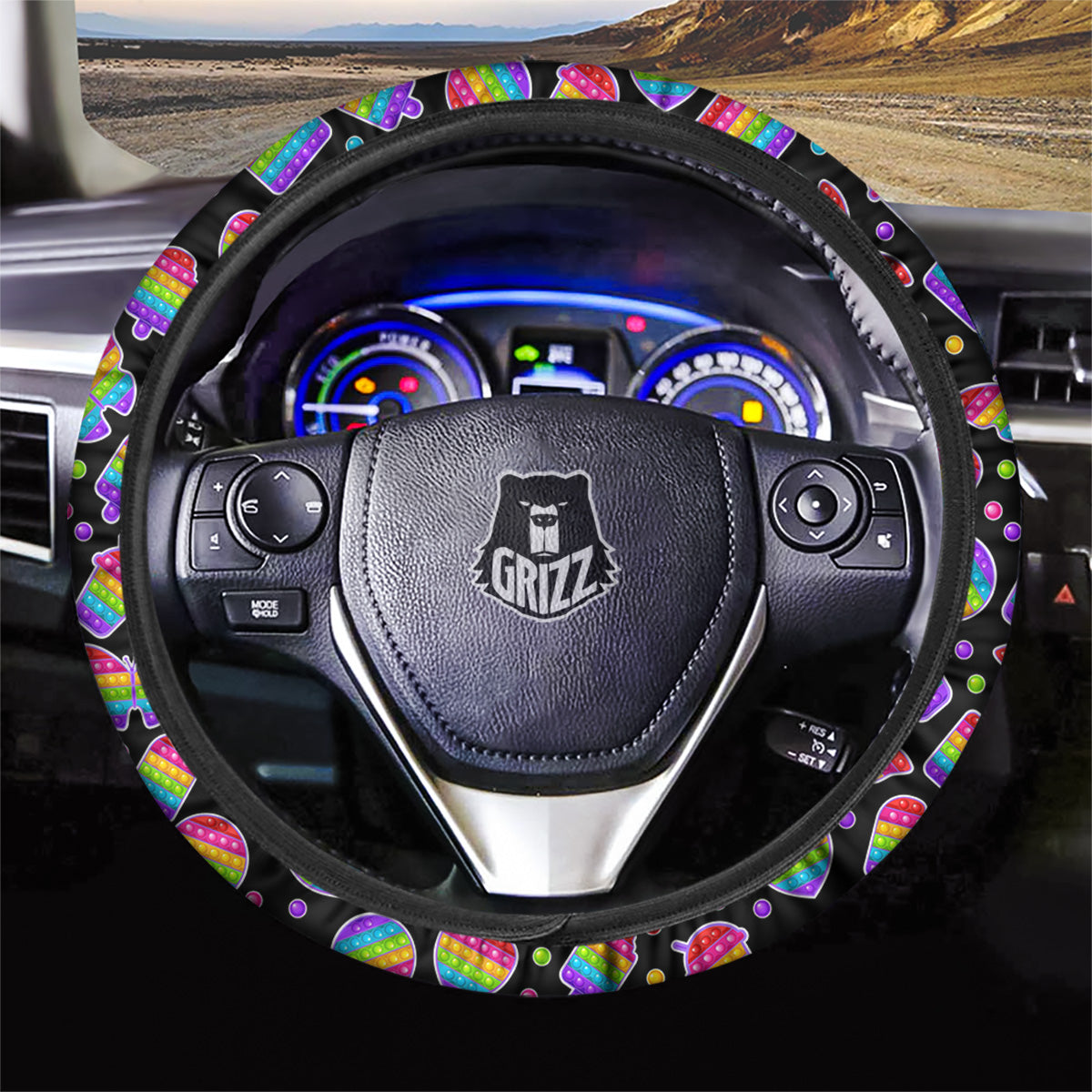 Silicone Bubbles Pop it Colorful Print Pattern Car Steering Wheel Cover-grizzshop