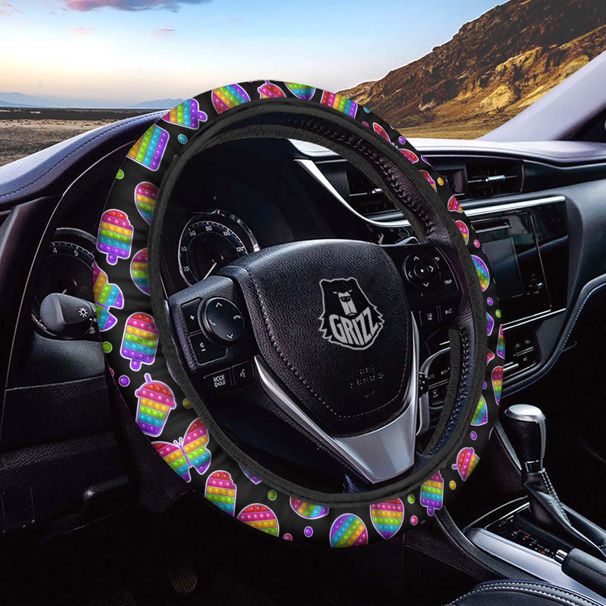 Silicone Bubbles Pop it Colorful Print Pattern Car Steering Wheel Cover-grizzshop