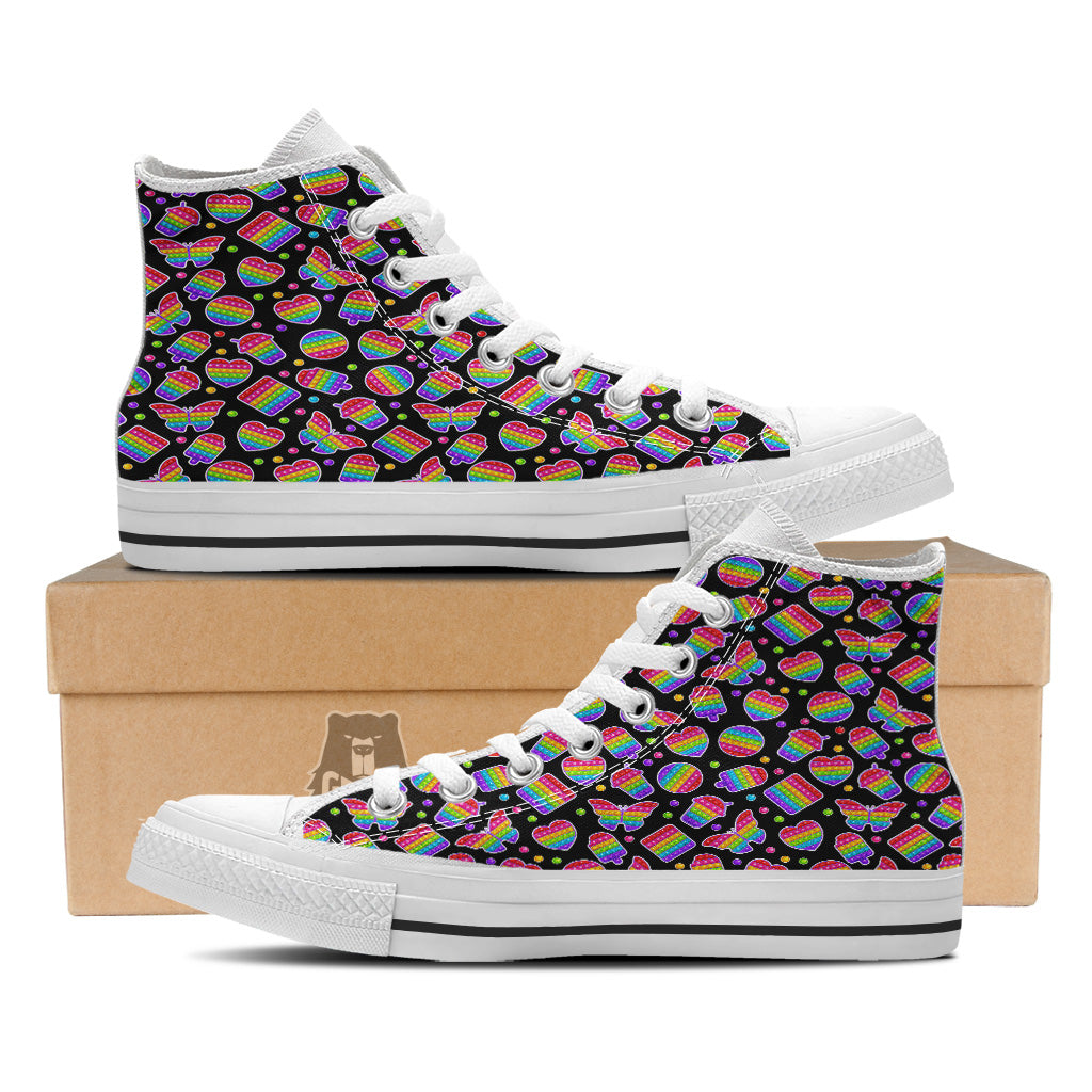 Silicone Bubbles Pop it Colorful Print Pattern White High Top Shoes-grizzshop