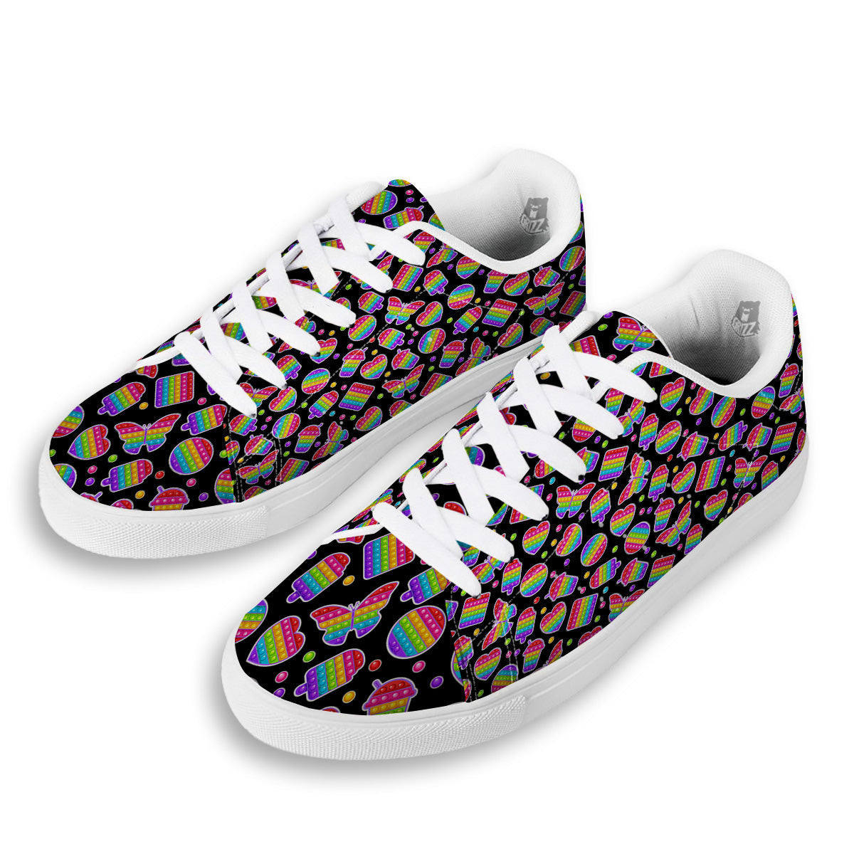 Silicone Bubbles Pop it Colorful Print Pattern White Low Top Sneakers-grizzshop