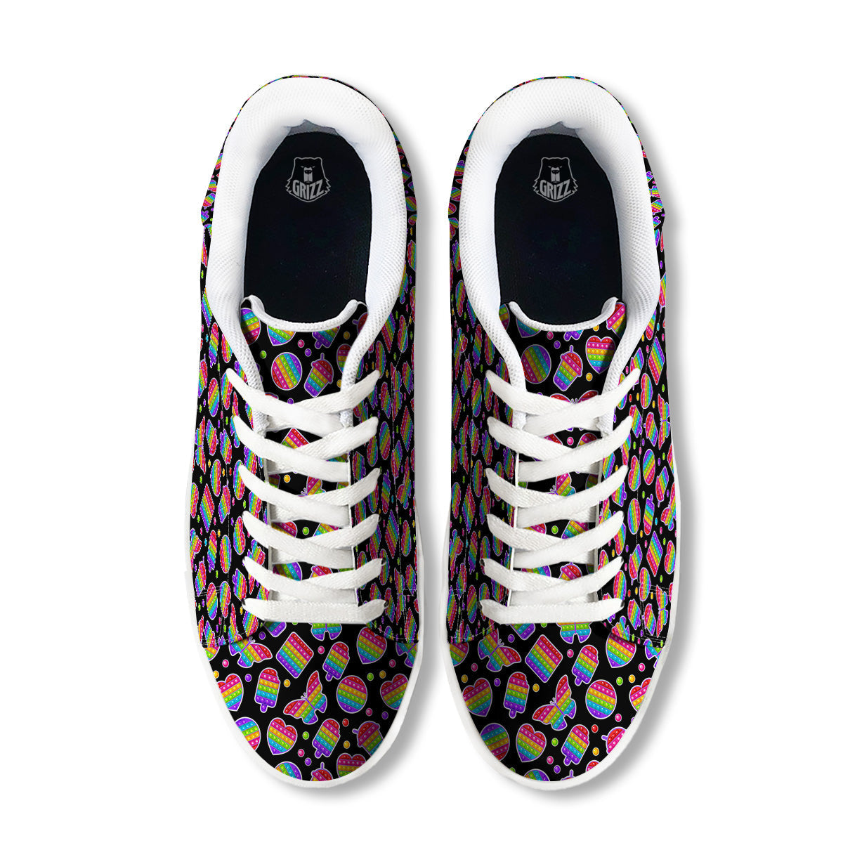 Silicone Bubbles Pop it Colorful Print Pattern White Low Top Sneakers-grizzshop