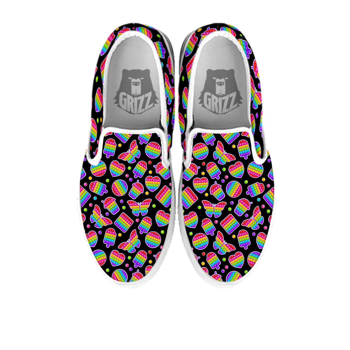 Silicone Bubbles Pop it Colorful Print Pattern White Slip On Shoes-grizzshop