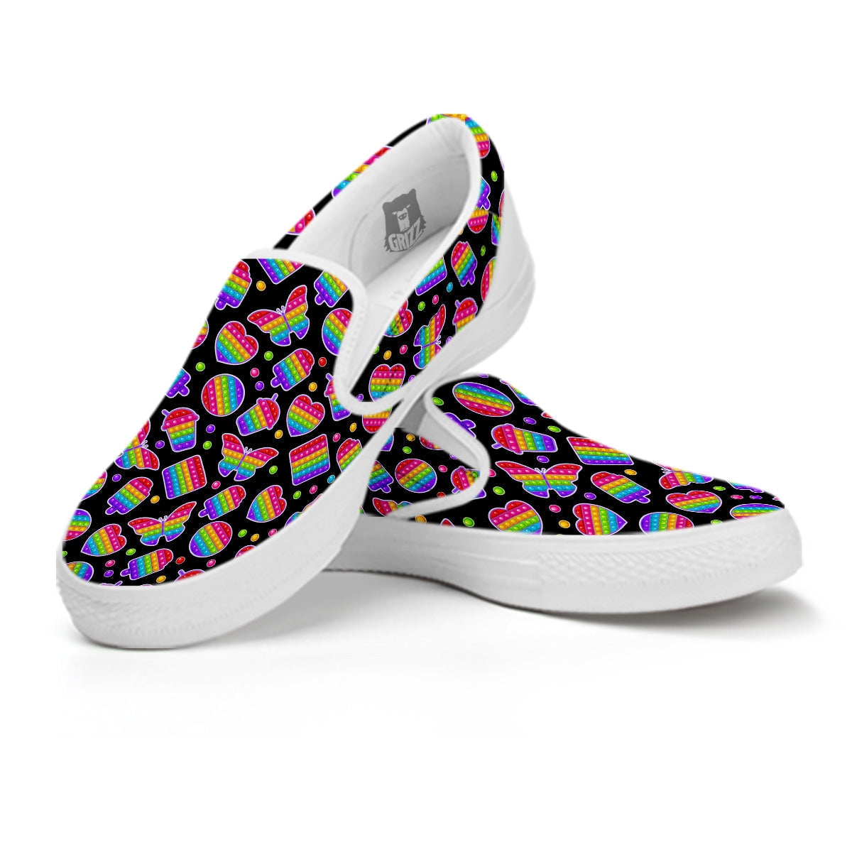 Silicone Bubbles Pop it Colorful Print Pattern White Slip On Shoes-grizzshop